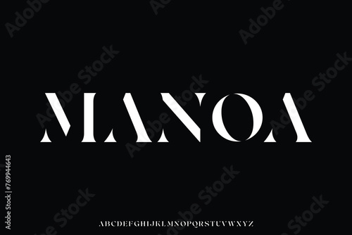 Abstract elegant stencil type serif alphabet display font vector illustration