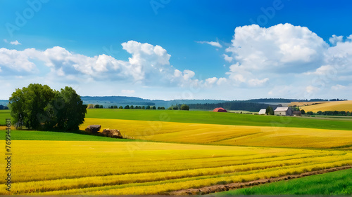 art countryside landscape; rural farm and farmland field