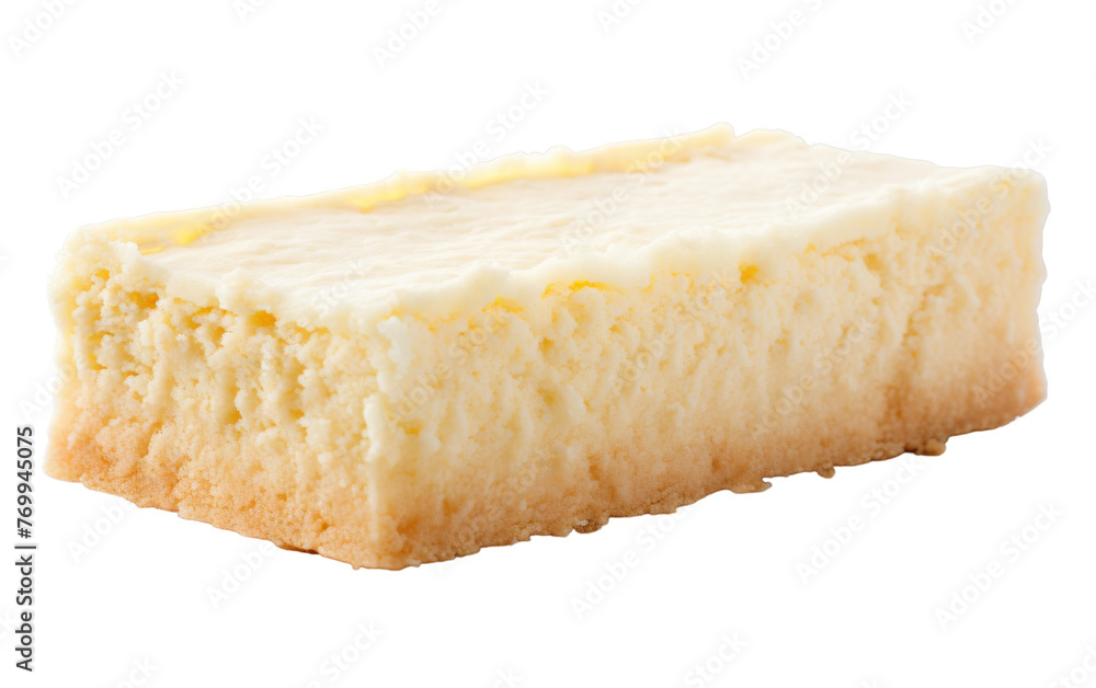 A scrumptious piece of cheesecake resting on a pristine white background