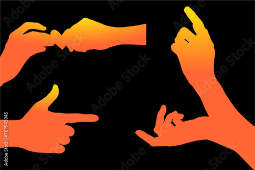 vector, ilustracion, manos, brazo, persona, plantas, señas, pose, amor, dedos, manos libres, siluetas, lenguaje, gestos