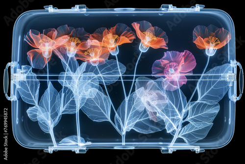 X-ray Vision of a Bouquet in a Suitcase: Artistic Floral Composition © Yulia