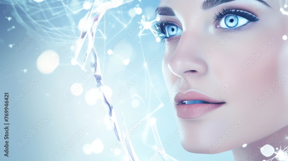 An ethereal portrait of a woman intertwined with glowing digital elements, capturing the fusion of beauty and technology An ethereal portrait of a woman intertwined with glowing digital elements, capturing the fusion of beauty and technology