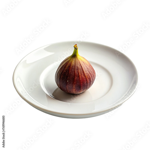 Ripe fig on a white plate. Isolated on a transparent background.