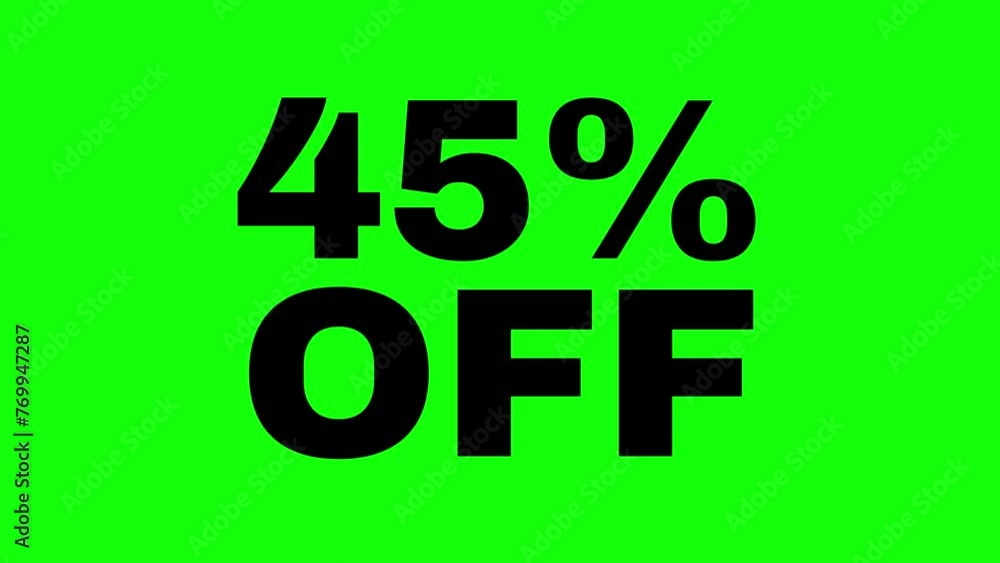 4K 45% flat crisp simple black animated letters, new price, black Friday, shopping, forty five percent off, Animation Video, motion graphics, green screen chroma key. 4K 45% flat crisp simple black animated letters, new price, black Friday, shopping, forty five percent off, Animation Video, motion graphics, green screen chroma key.