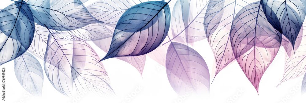 Elegant Transparent Leaves in Blue and Purple Hues Banner