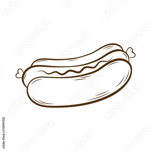 Hot dog outline icon on white background. Fast food icon design. Vector illustration