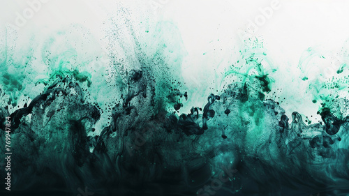 A minimalist abstract fluid ink background with cool mint and deep sea green splashes, suggesting the refreshing calm of a secluded beach. The colors offer a refreshing and rejuvenating vibe. photo