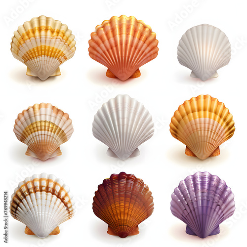 Colorful seashells isolated on white background  realistic  png 