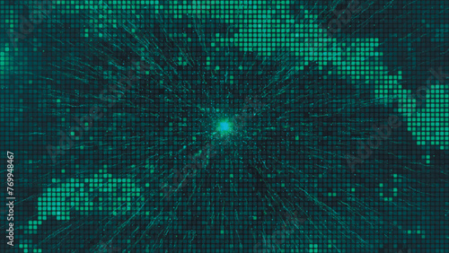 Abstract green mosaic background. Abstract colored LED squares background. Technology digital square green color background. Green pixel grid background. Vector illustration.