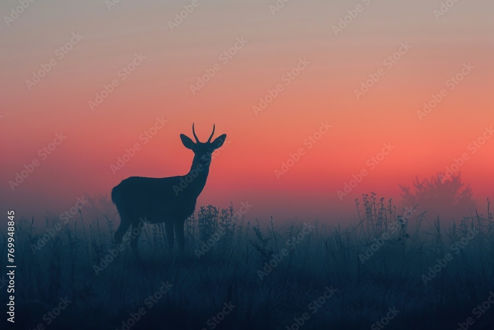 Minimalist animal figures blending seamlessly with the evening horizon
