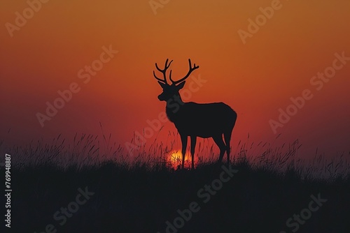 Minimalist Deer figures blending seamlessly with the evening horizon