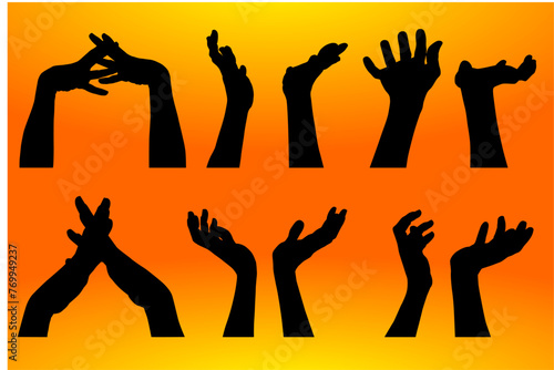 vector, ilustracion, manos, brazo, persona, plantas, señas, pose, amor, dedos, manos libres, siluetas, lenguaje, gestos