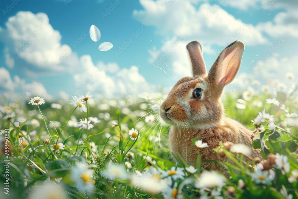 Fototapeta premium The Easter bunny is on the grass