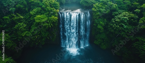 top view perspective of Chamarel Waterfall in the tropical island