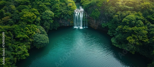 top view perspective of Chamarel Waterfall in the tropical island
