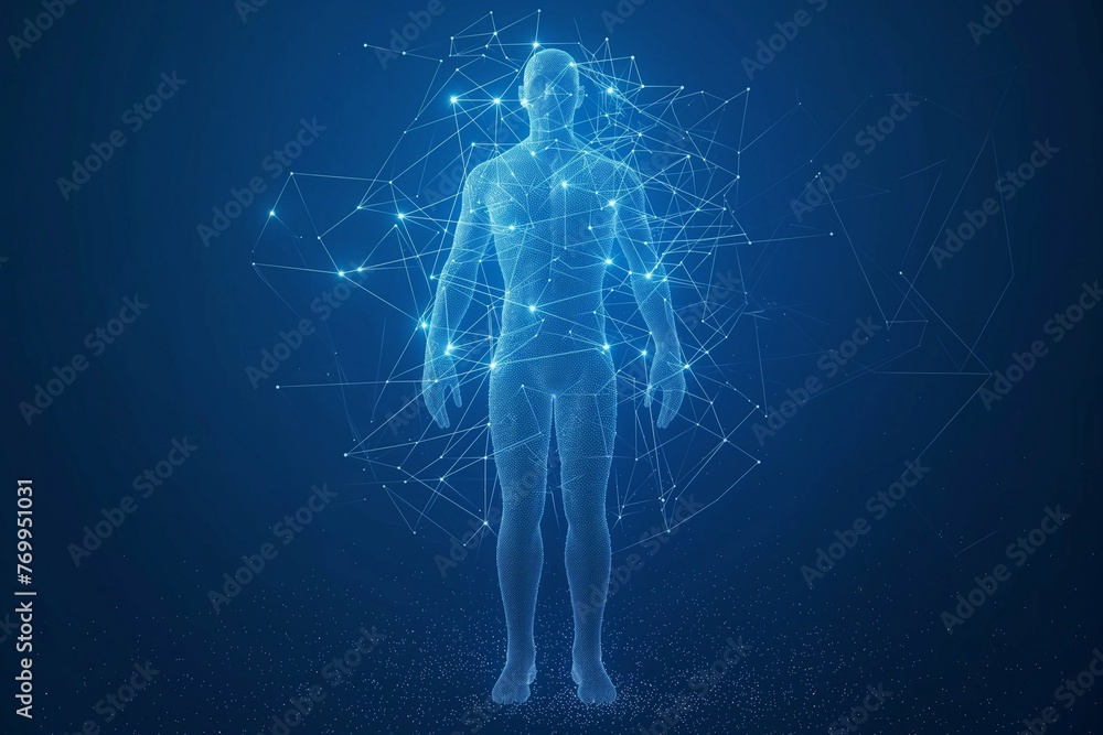 Abstract digital human body Polygonal wireframe silhouette, human body polygonal silhouette, human body polygonal background, anatomy human body background, human body polygonal background 