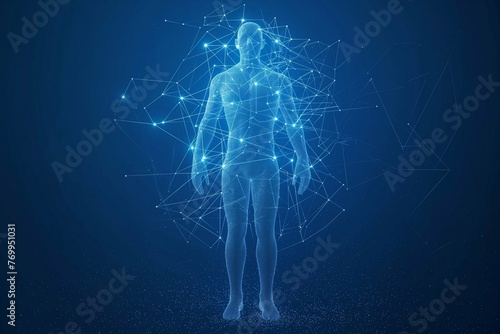 Abstract digital human body Polygonal wireframe silhouette, human body polygonal silhouette, human body polygonal background, anatomy human body background, human body polygonal background 