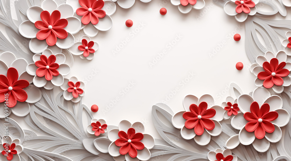 Three-dimensional illustration of a background with flowers for holiday cards,Generated by AI Three-dimensional illustration of a background with flowers for holiday cards,Generated by AI