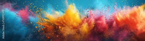 Isolated explosion of multicolored holi powder captures festive joy, cultural vibrancy, essence of celebration, spontaneous burst of colors in traditional festival