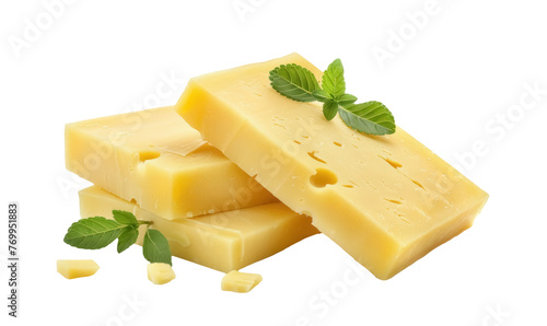 gourmet swiss cheese with fresh mint isolated on transparent background 