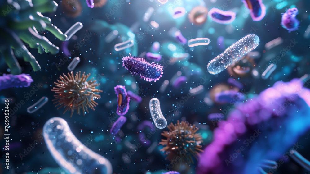 Fototapeta premium Texture showing bacterial colonies under a microscope.