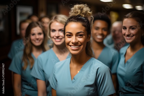 Group of health care workers, nurses and staff.