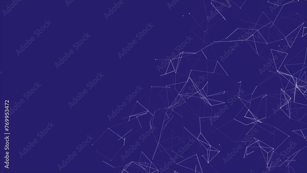 Abstract digital connection moving dots and lines. Technology background. Network connection structure. Digital background. Colored polygonal space. 3D Vector illustration.