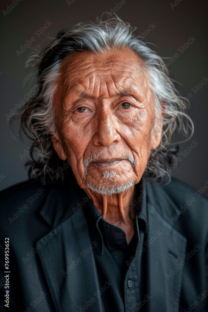 Older man with long hair and black shirt. Older man with long hair and black shirt.