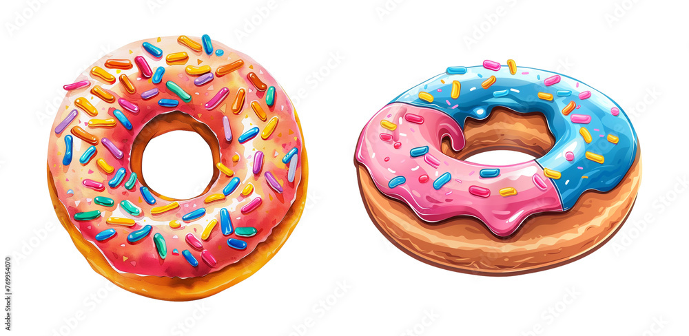 Sticker Pack of a Tasty Donut On a Transparent Background - Ai Generated - obrazy, fototapety, plakaty 