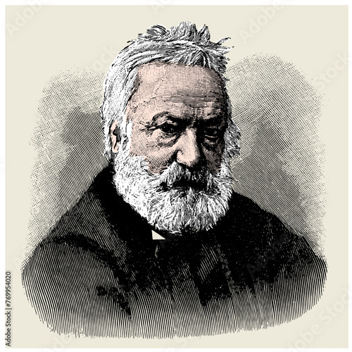 vector colored old engraving of famous French writer and politician Victor Hugo, engraving is from Meyers Lexicon published 1914 - Leipzig, Deutschland © Zlatko Guzmic