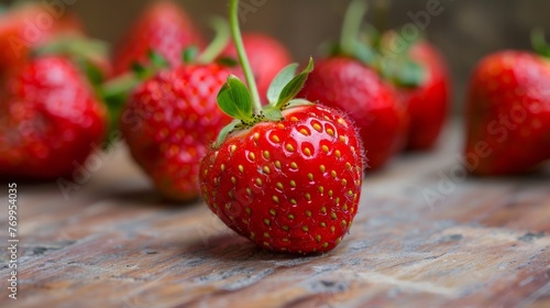 Six Fresh Strawberries on Transparent Background