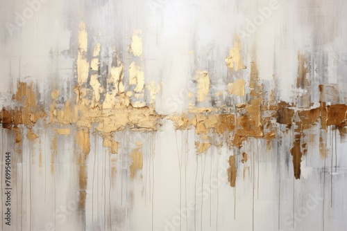 The abstract picture of the gold, grey and white colour that has been painted or splashed on the white blank background wallpaper to form random shape that cannot be describe yet beautiful. AIGX01.