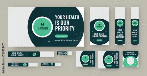 Medical Health Web Banner Ads Set, Google Ads Banner, Healthcare web banner template