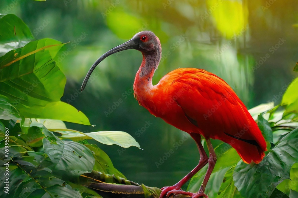 Obraz premium Scarlet ibis bird HD 8K wallpaper Stock Photographic Image