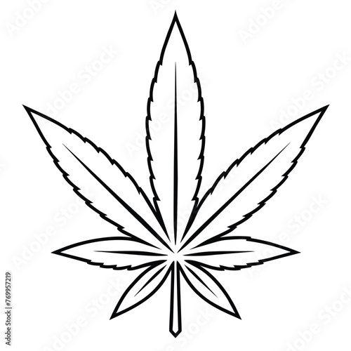 Cannabis Leaf Outline Icon Vector. Marijuana Ganja Weed Plant Symbol Drawing Isolated on White Background.
