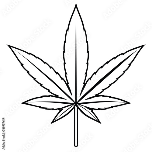 Simple Cannabis Leaf Line Art Vector Icon isolated on White Background