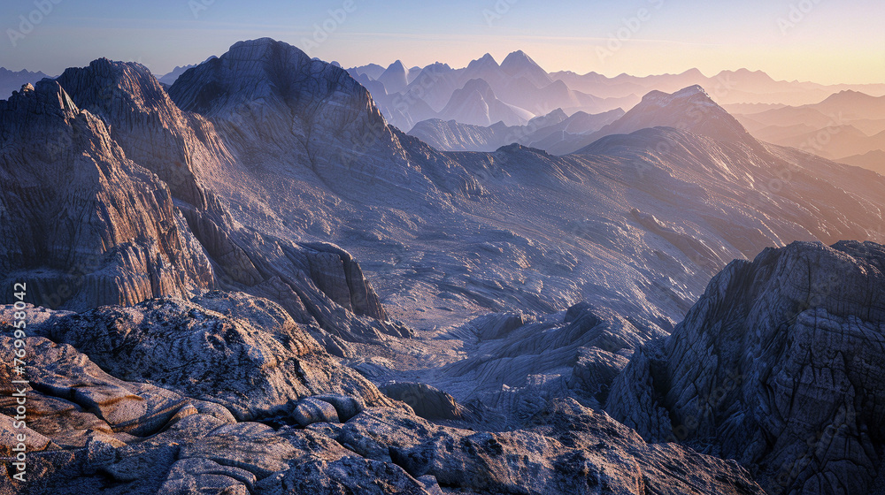 Majestic Mountain Peaks Bathed in Sunrise Light