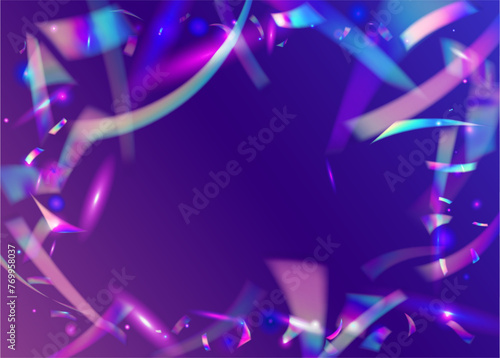 Neon Ribbon. Laser Template. Pink Retro Burst. Rainbow Poster. Color Background. Art Holographic Illustration. Hologram Glitter. Isolated Tinsel. Purple Neon Ribbon