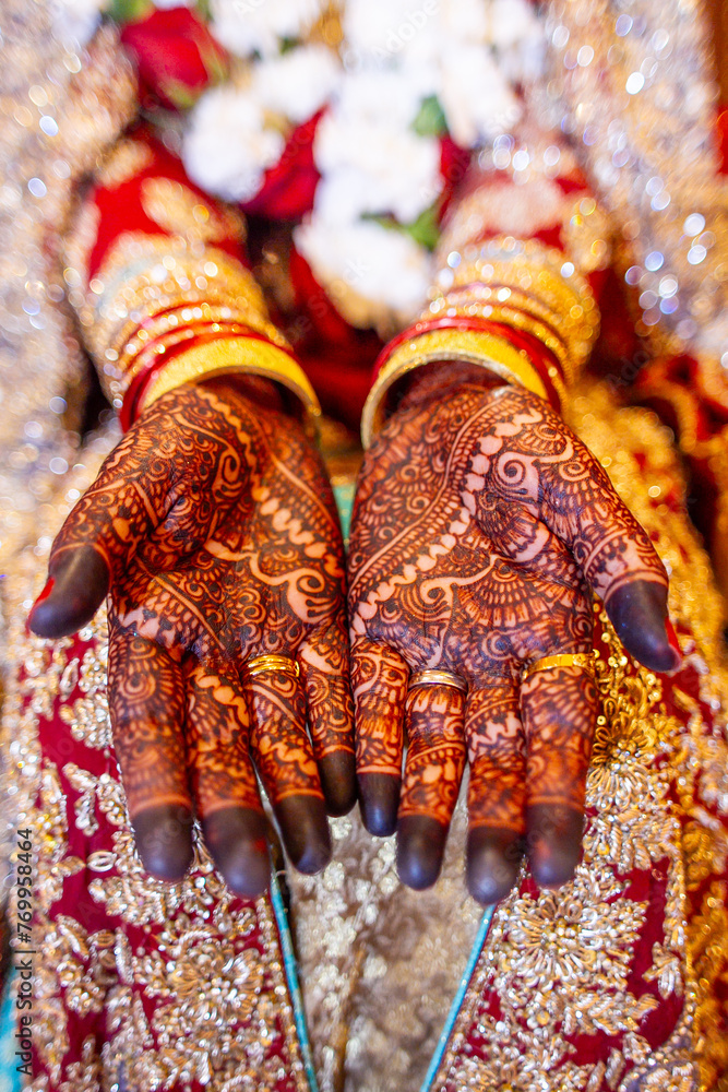 Muslim bride shows henna on wedding day