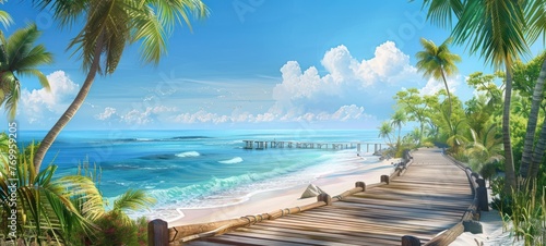 palm on a beautiful tropical sand beach, sunny weather