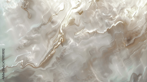 Glass, marble background, texture, water in beige-gray shades with light reflection. Szklane, marmurowe tło, tekstura, woda w odcieniach beżowo szarych z odbiciem światła © Malgorzata