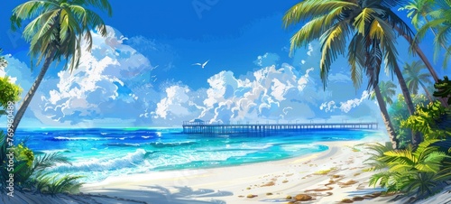 palm on a beautiful tropical sand beach, sunny weather