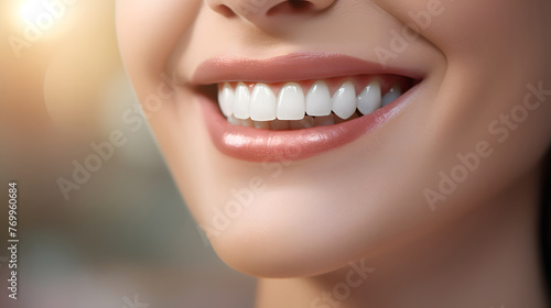 Beautiful wide smile of young woman with great healthy white teeth.
