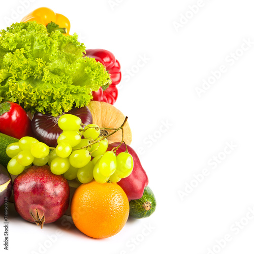 vegetables and fruits isolated on a white background. Free space for text. © alinamd