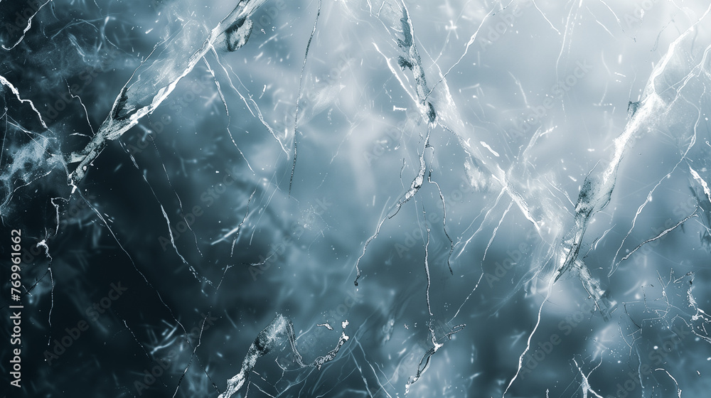 Transparent glass texture, cracked frozen glass, pattern in a light white and blue shade. Przezroczysta szklana faktura, popękana zamrożona szyba, wzorem w jasno biało błękitnym odcieniu. - obrazy, fototapety, plakaty 