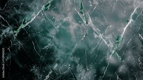 Transparent glass texture, cracked frozen glass, pattern in a dark navy blue green shade. Przezroczysta szklana faktura, popękana zamrożona szyba, wzorem w ciemno granatowo zielonym odcieniu. photo