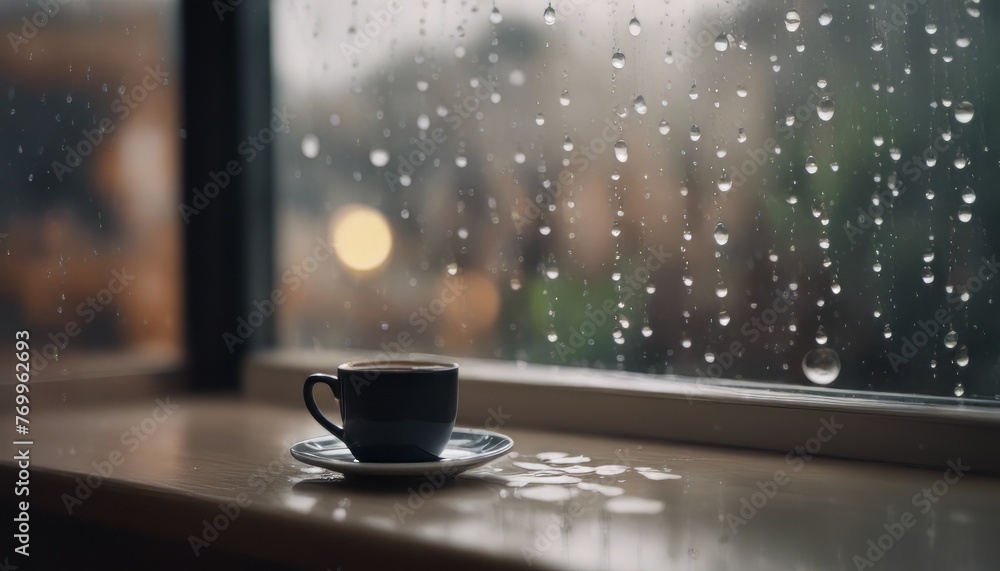 Rain falling on the glass window sill, flowing raindrops, comfortable rain sound ASMR, and a cozy caffe Rain falling on the glass window sill, flowing raindrops, comfortable rain sound ASMR, and a cozy caffe
