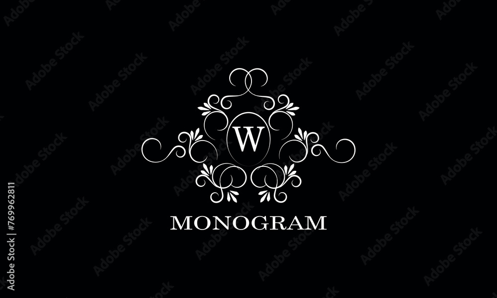 Monogram design template for one or two letters, for example W. Wedding monogram. Business sign, identity logo for restaurant, boutique, hotel, heraldry, jewelry. Monogram design template for one or two letters, for example W. Wedding monogram. Business sign, identity logo for restaurant, boutique, hotel, heraldry, jewelry.