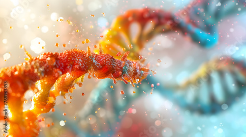 Closeup colorful 3d illustration of DNA