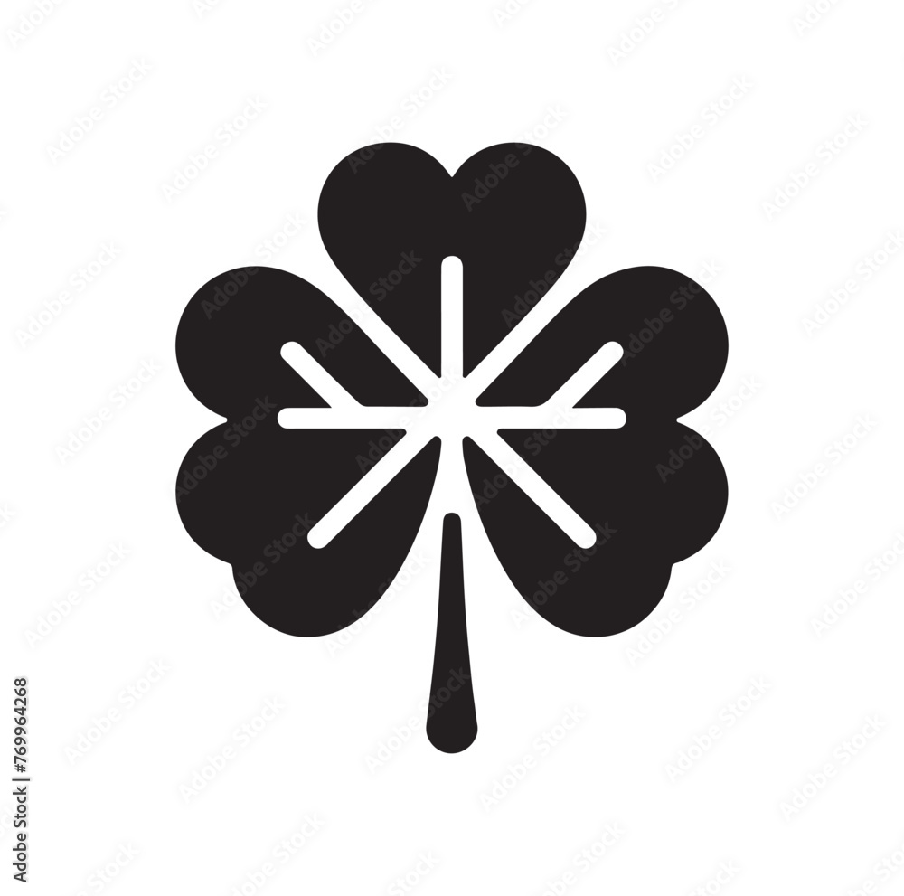 Four leaf clover icon. Black icon isolated on white background. Clover silhouette. Simple icon Four leaf clover icon. Black icon isolated on white background. Clover silhouette. Simple icon